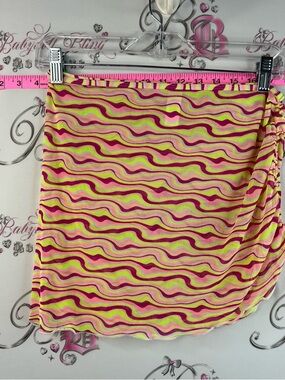 Cabana del Sol Mini Skirt / Bathing suit cover up Neon Wavy Stripe- Pink & Lime